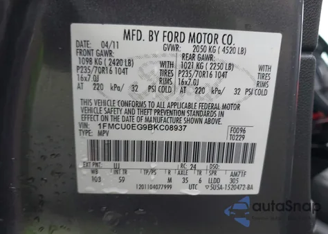 2011 Ford Escape Limited z USA, uszkodzony, nr VIN 1FMCU0EG9BKC08937